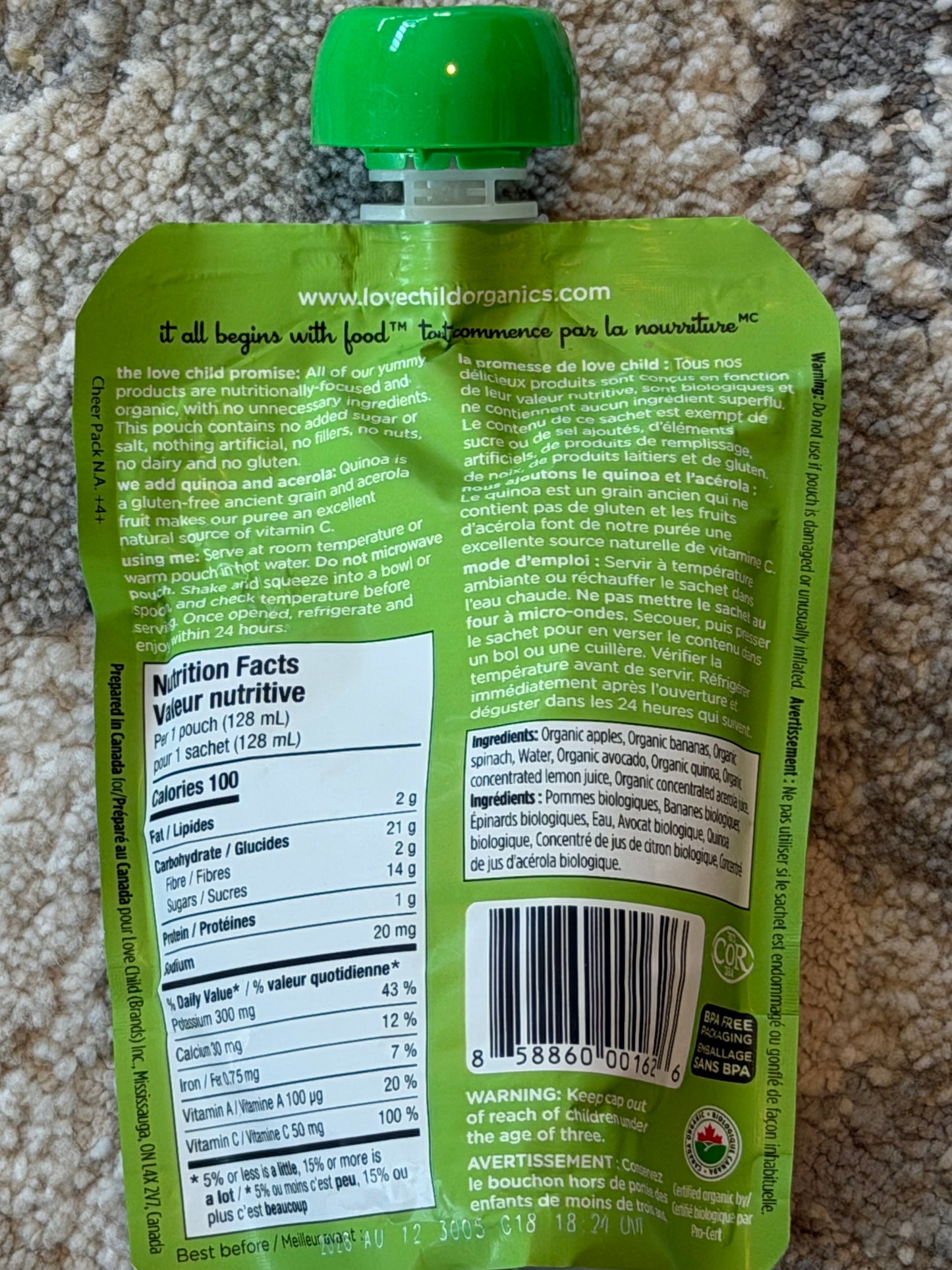 Love Child Organics Super Blends Táo, Chuối, Rau Bina & Bơ - 128ml