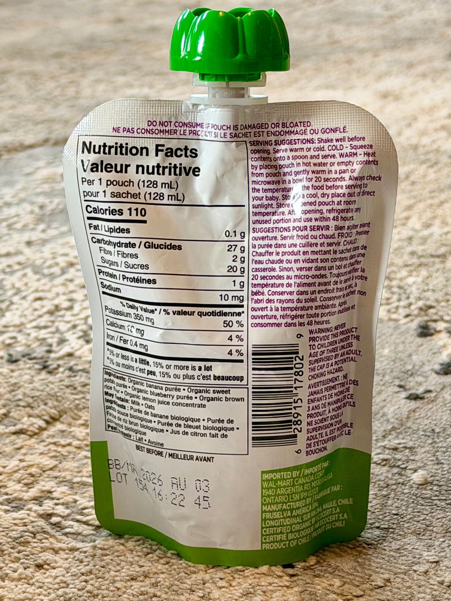 Parent's Choice - Chuối, Khoai Lang, Việt Quất & Gạo Lứt - 128ml