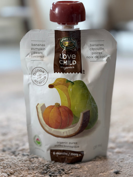 Love Child Organics Superblends Chuối, Bí Đỏ, Lê + Dừa - 128ml